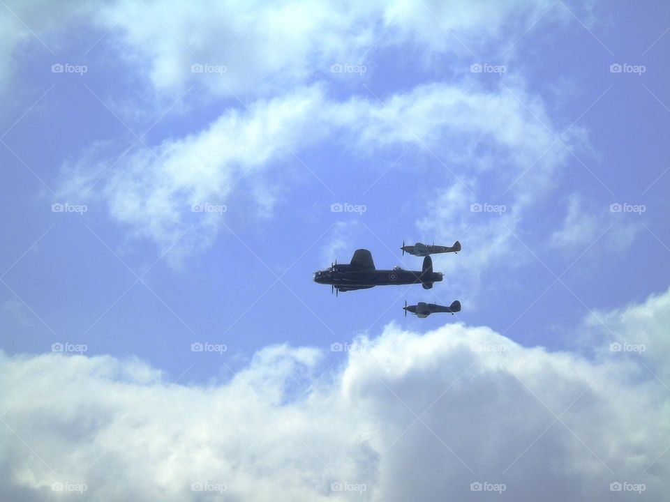 Lancaster flight over Clacton, Second World War airplane, UK