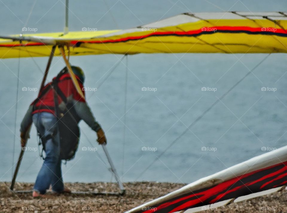 Ready For Takeoff. Hang Glider Preparing To Launch Off A Cliff
