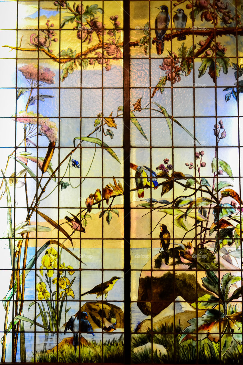 Stained glass in window