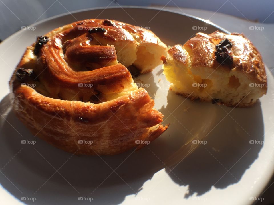 Dramatic shot of sweet pastry on a plate