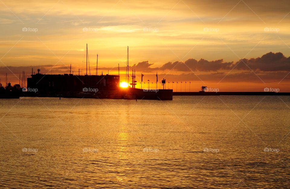 Sunset, Water, Sea, Boat, No Person