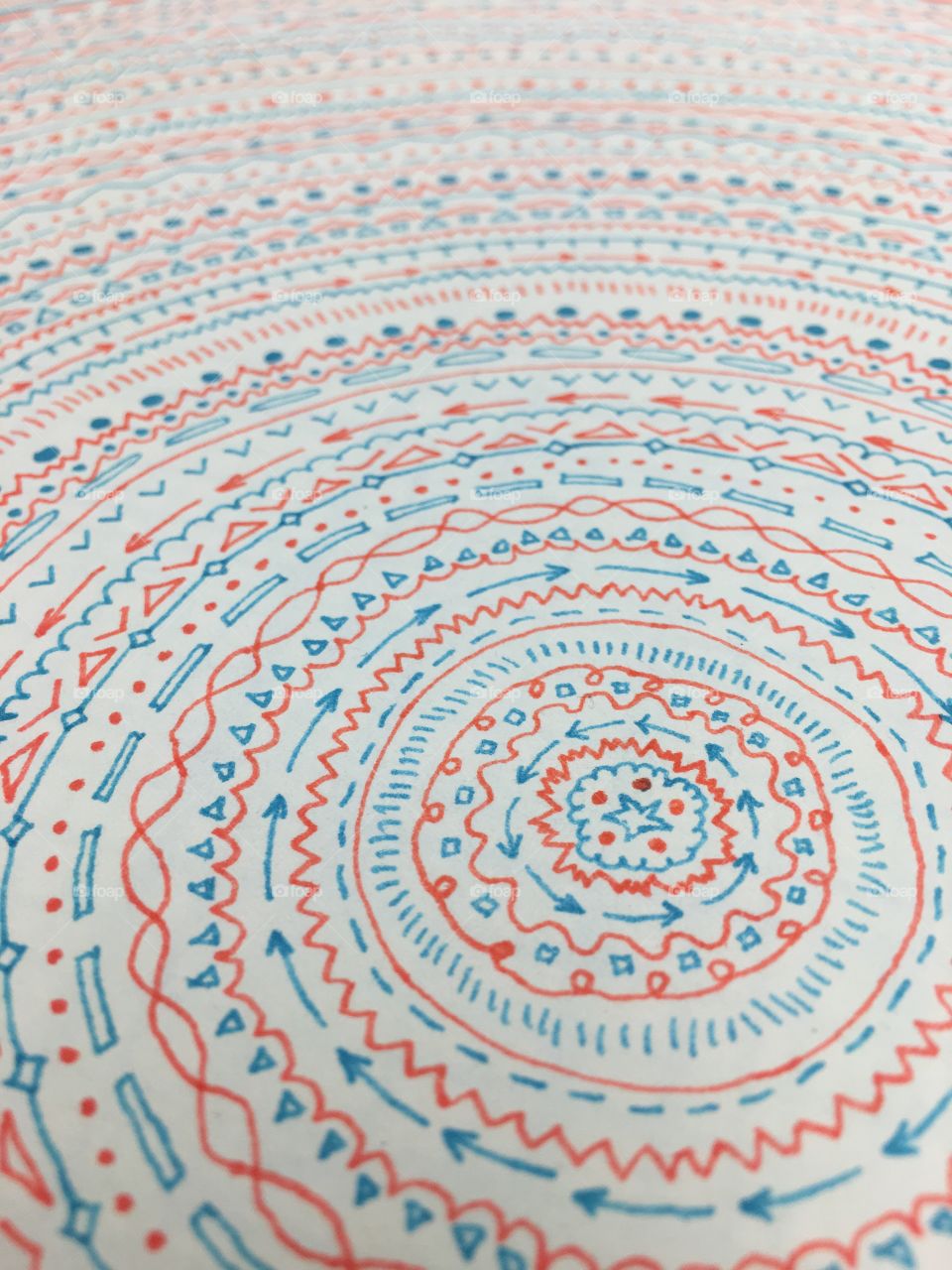 Geometric Art Doodle Circular Pattern Drawing (Orange & Blue) 