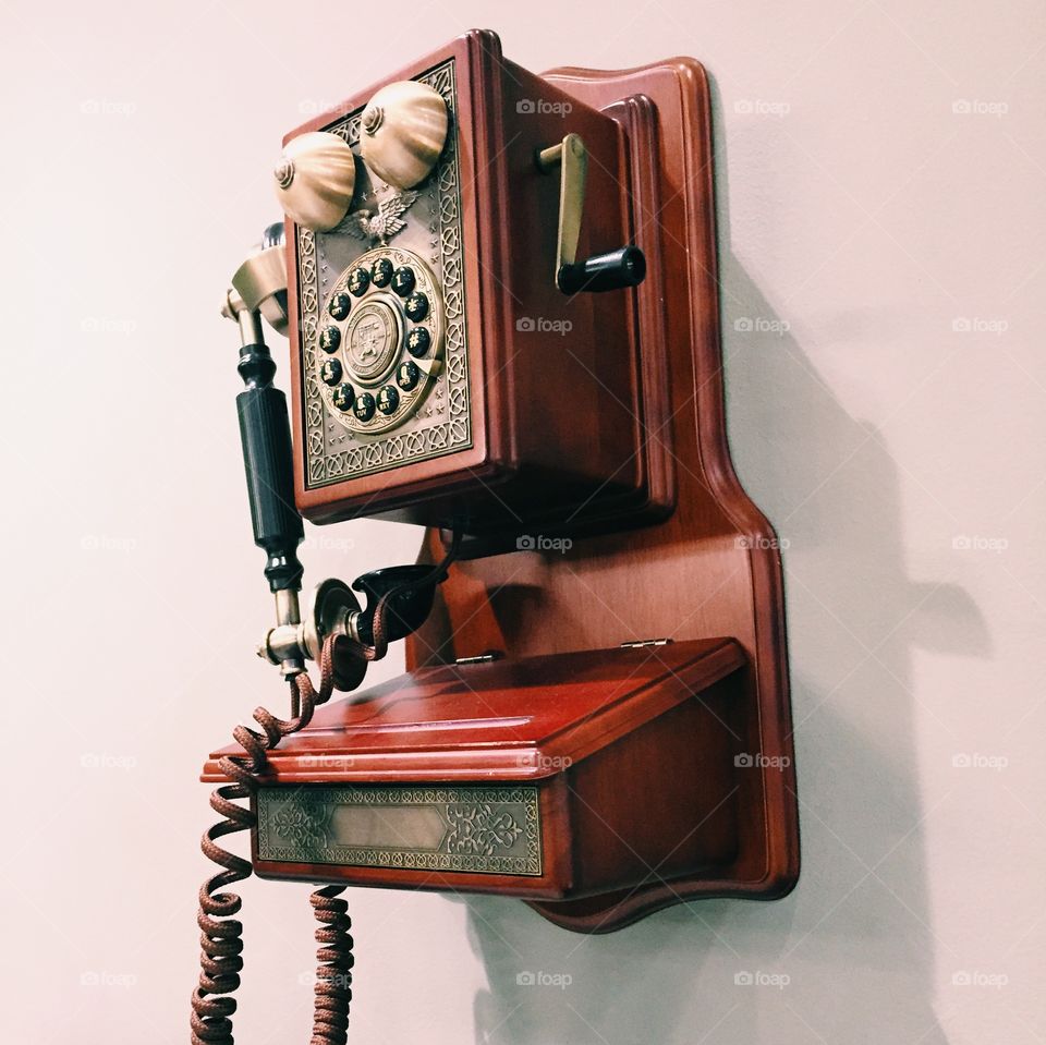 Call from the past. Vintage telephone at a French Restaurant