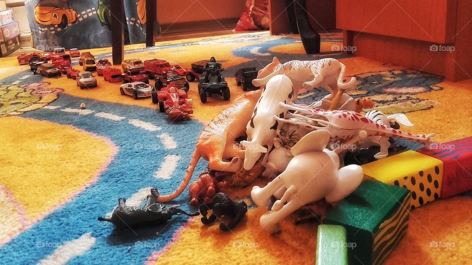 Boys will be boys! Toys all over the floor