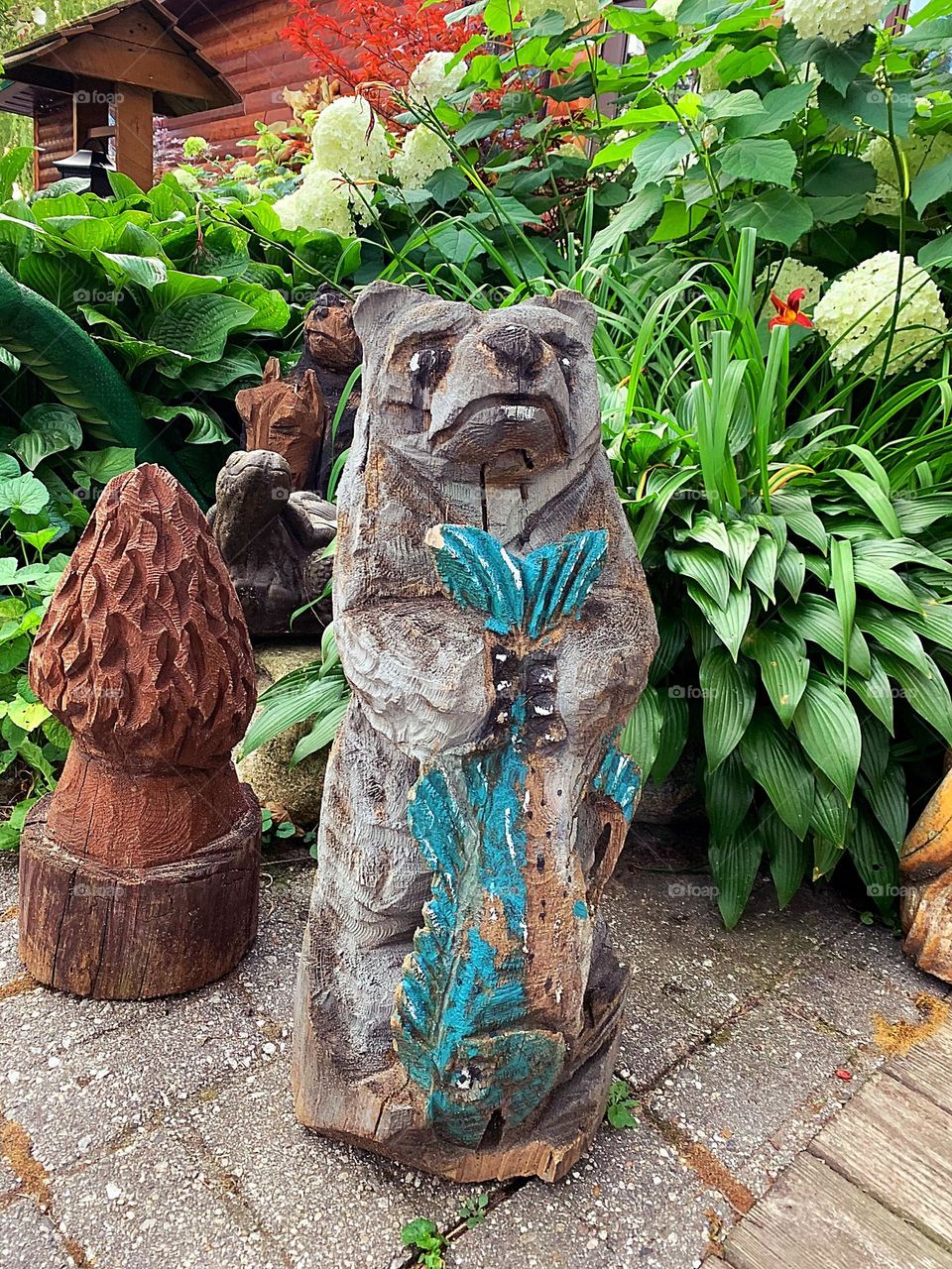Wood figure - Bear fisherman