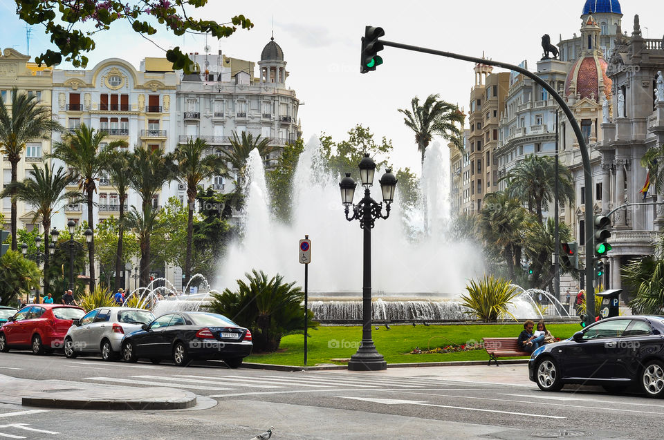 Valencia city view and fountain 