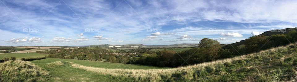 View from South Downs Way towards Lewes, East Sussex, England