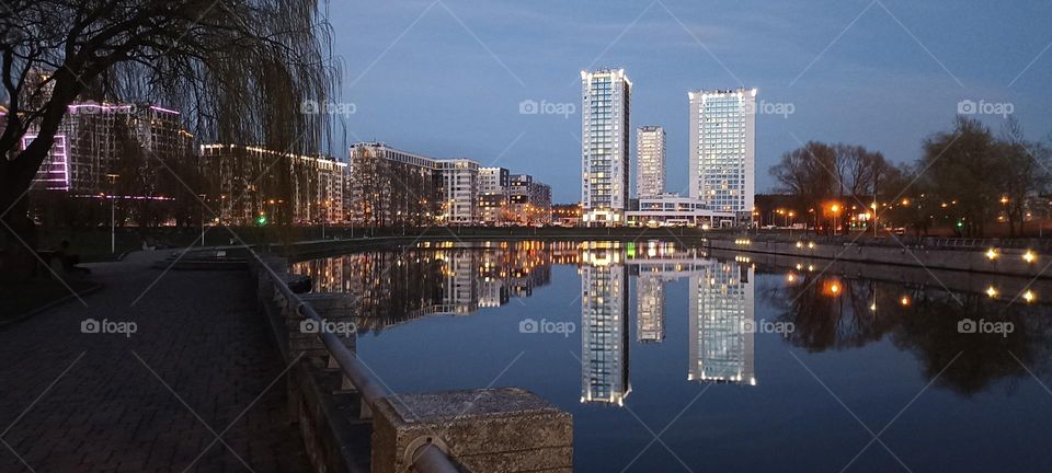 beautiful night light street view, windows magic light, cityscape