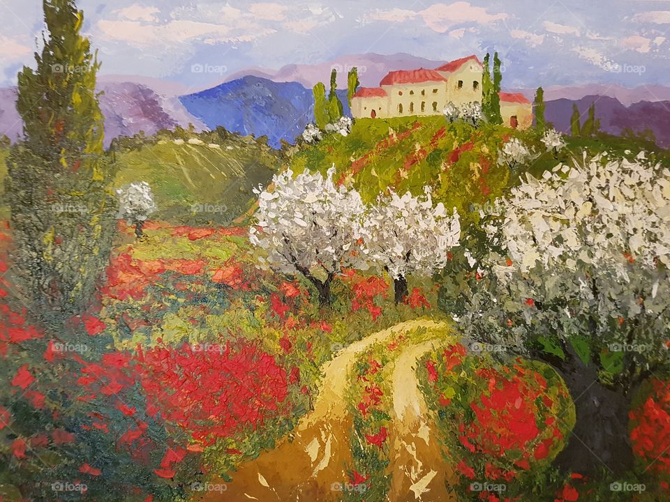 Provence - acrylic, palette knife painting, painted by me.