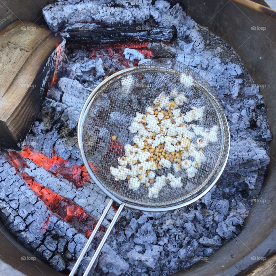 Popcorn time. We make popcorn when we make a bonfire in our garden.