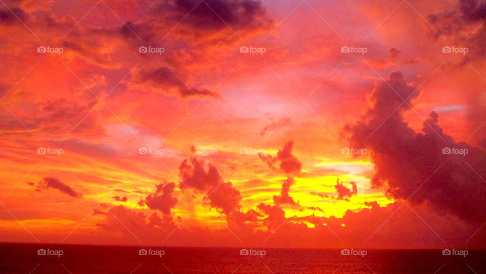 Sunset over the Caribbean. Caribbean Cruise Vacation 