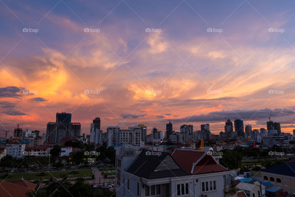 sunset in Phnom Penh city