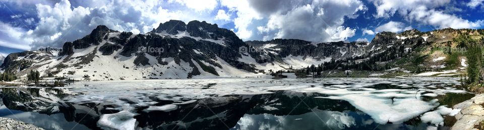 The snowy lakeside of Lake Solitude, Grand Teton National Park, Wyoming 