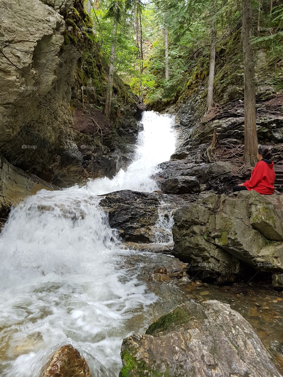 meditation by waterfall