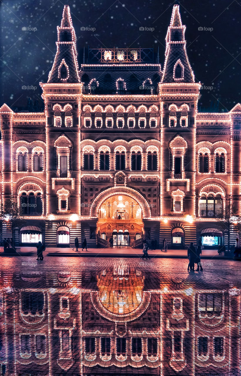 Illumination on a building in the city