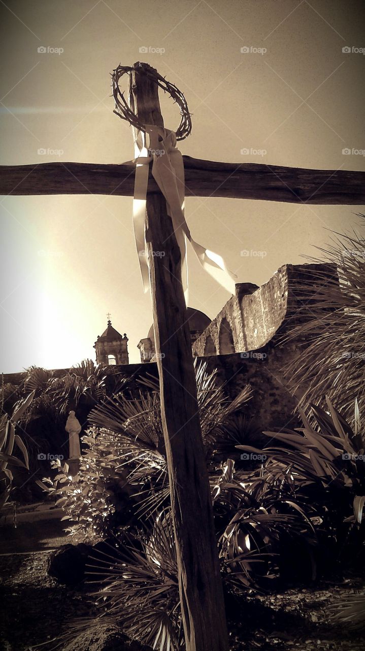 Wooden cross at the World Heritage San Jose Spanish Mission