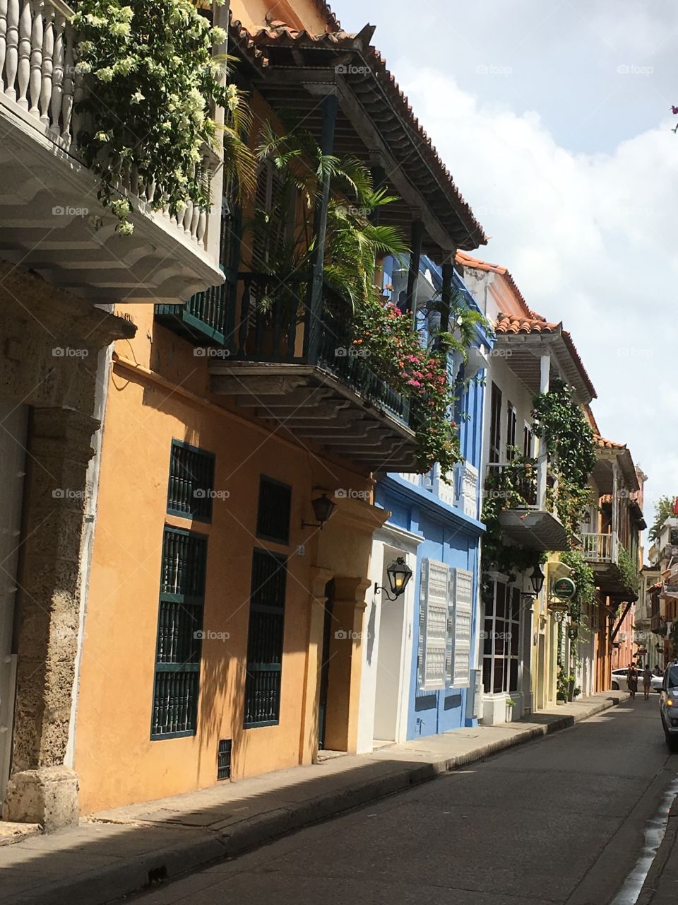 Charming street in historic Cartsgena Colombia 