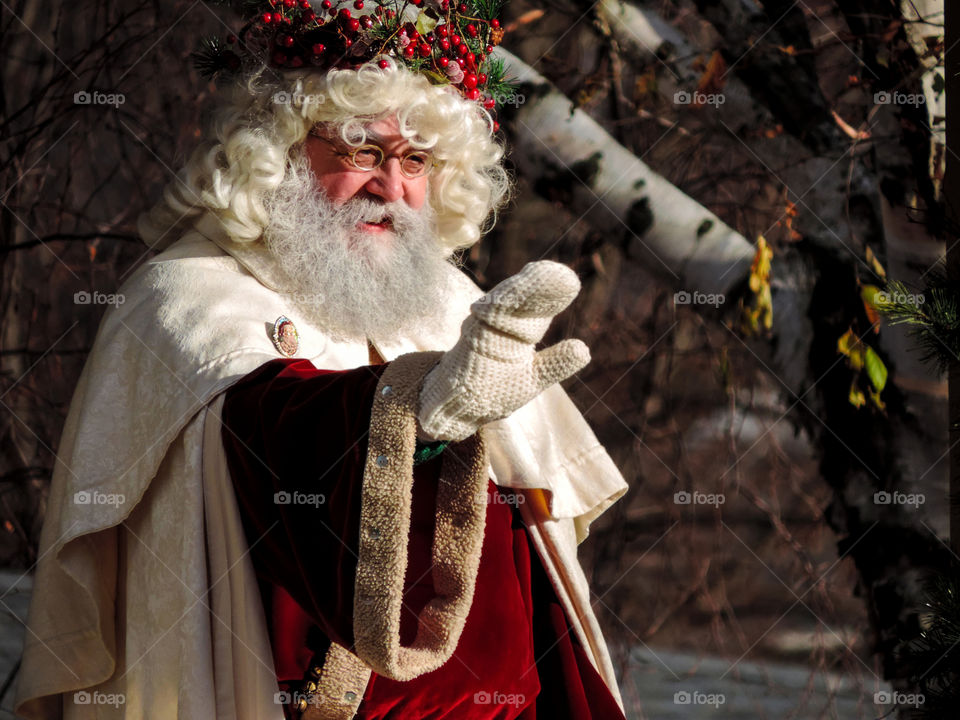 Portrait of a Santa clause wearing berry fruit's wreath