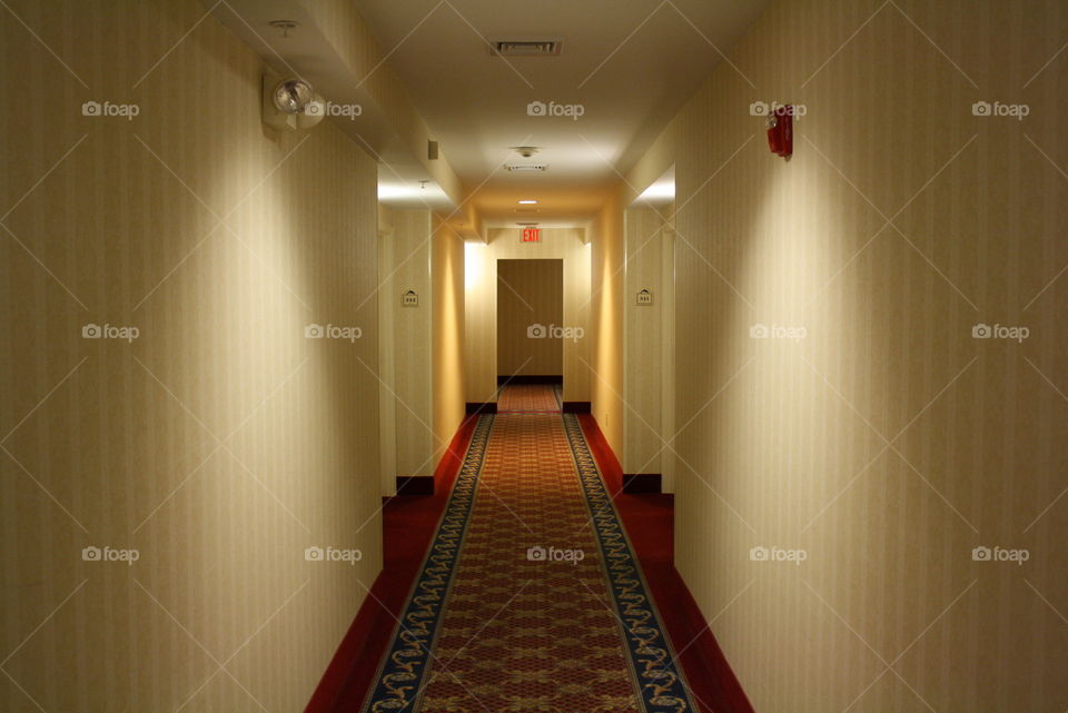 Plush, sleepy hallway of a luxury Southeastern Connecticut hotel [original photo].