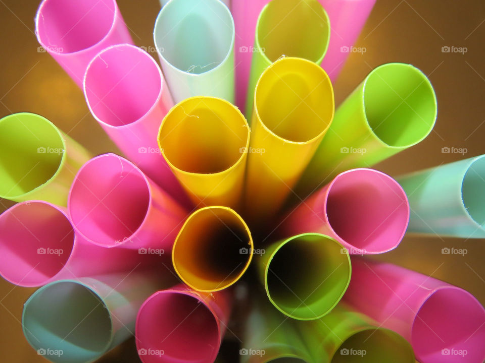 Closeup and colorful . A bunch of straws