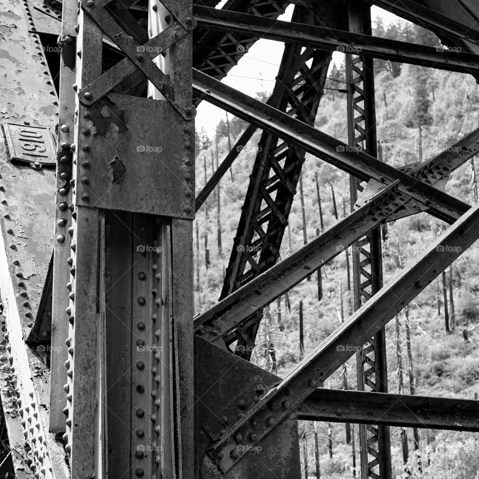 The powerful structure of a railroad bridge in Western Oregon 