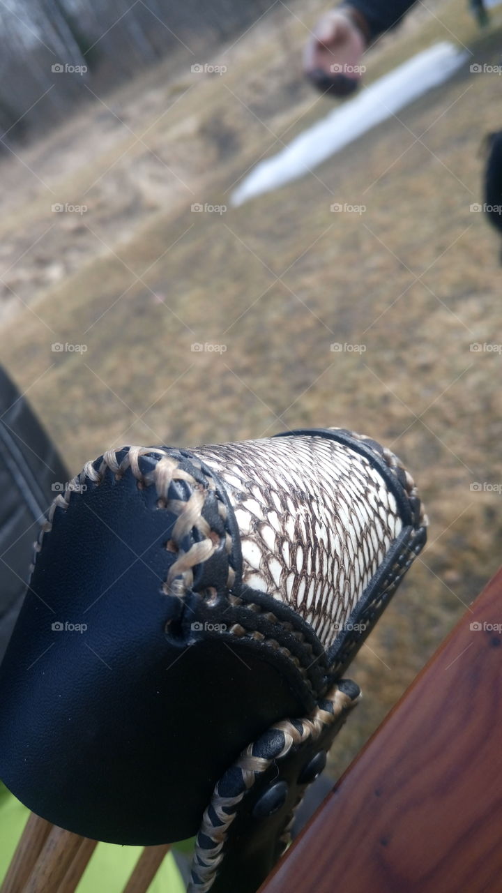 Detail on bowquiver with snakeskin