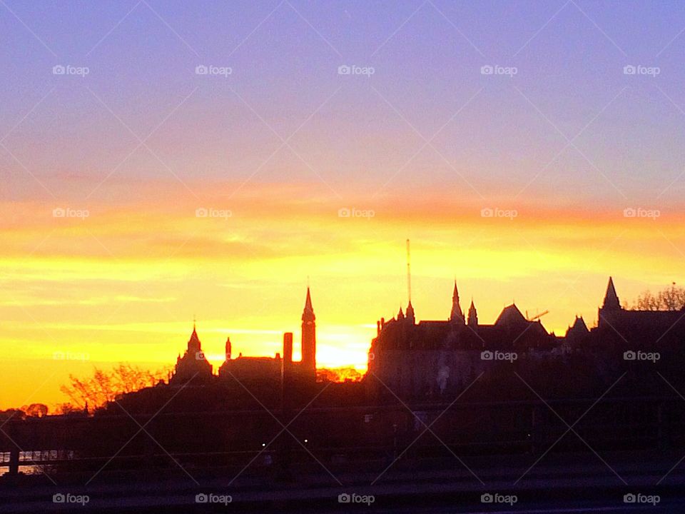 Sunrise and Parlement Building in Ottawa 