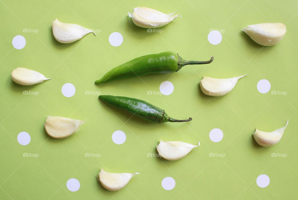 Green peppers and garlic