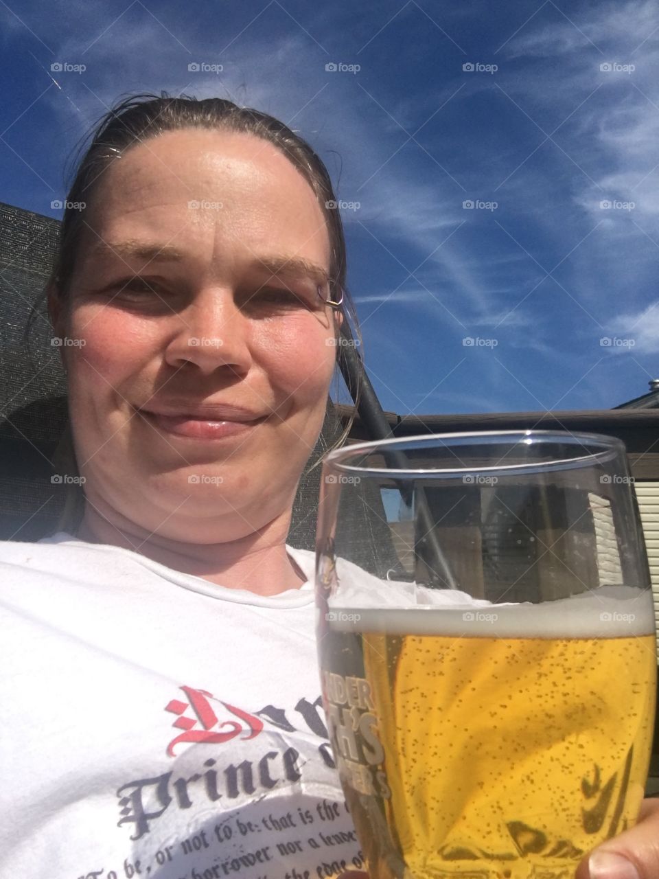 Selfie on the patio enjoying a beer 