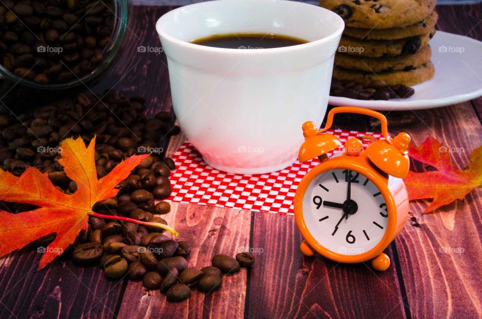 coffee been still life on wooden background