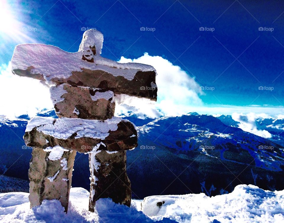 Featured atop Blackcomb Mountain in Whistler is this Inukshuk, which was built as a Canadian symbol representing the 2010 Winter Olympics. This Inukshuk greets all guests who venture to the peak. The statue and accompanying views are breathtaking.
