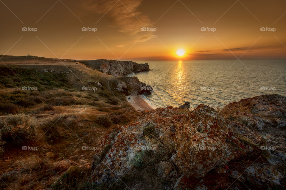 Beautiful landscape with Azov sea at sunset