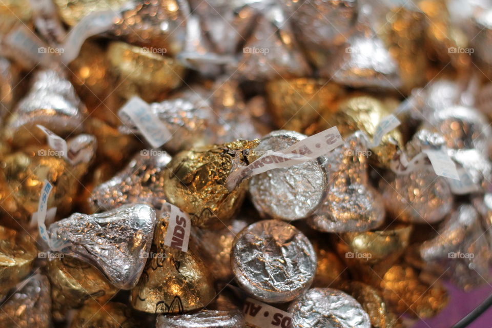 Gold and silver Hershey kisses
