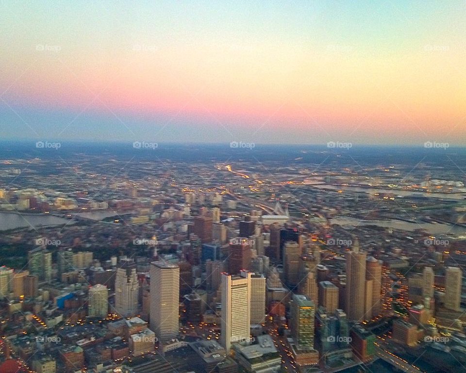 Pink hues of Dusk over Boston 