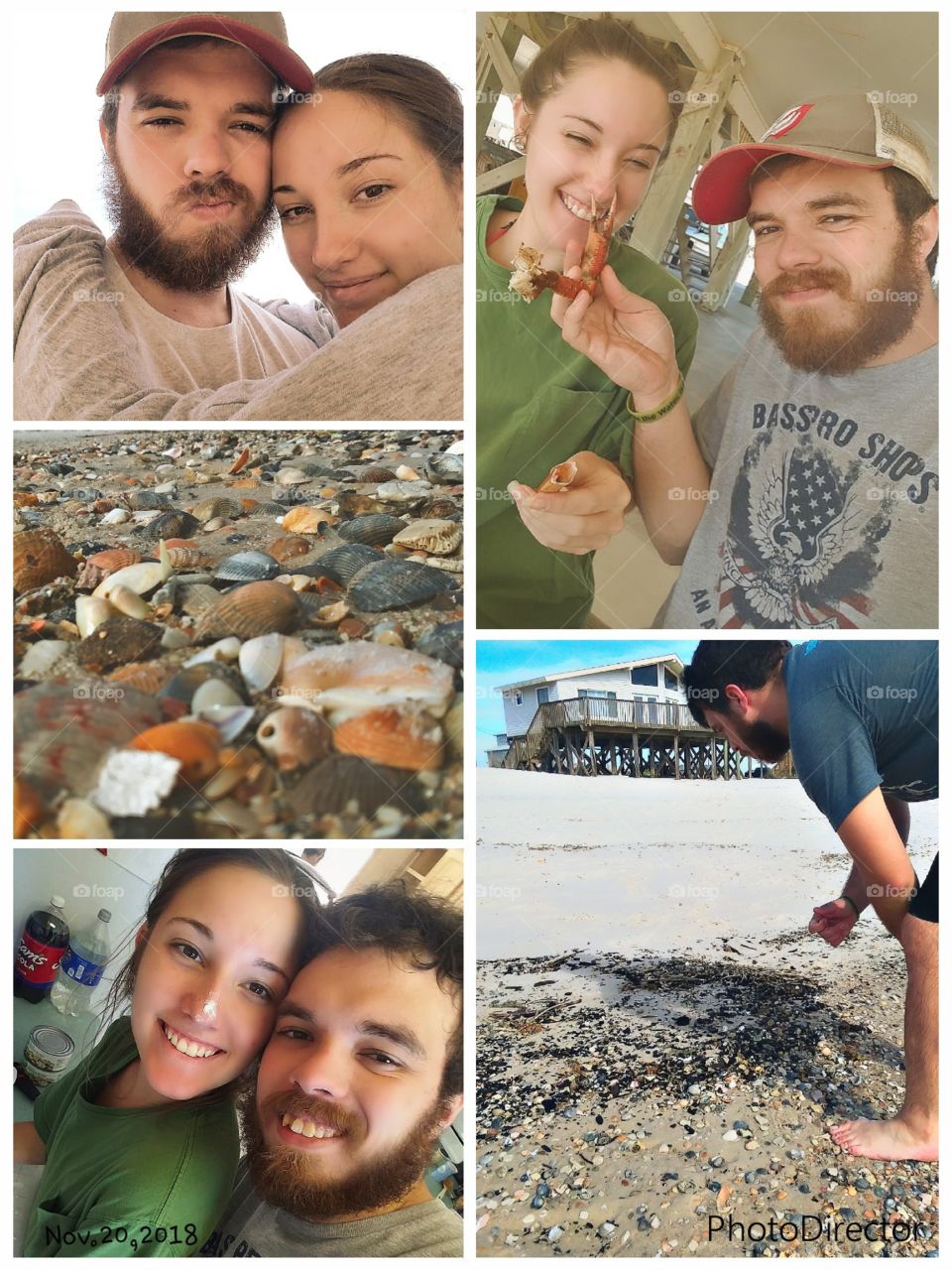 A collage of a beautiful young couple enjoying a vacation together at the beach making lovely memories
