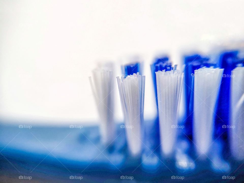 A blue toothbrush macro
