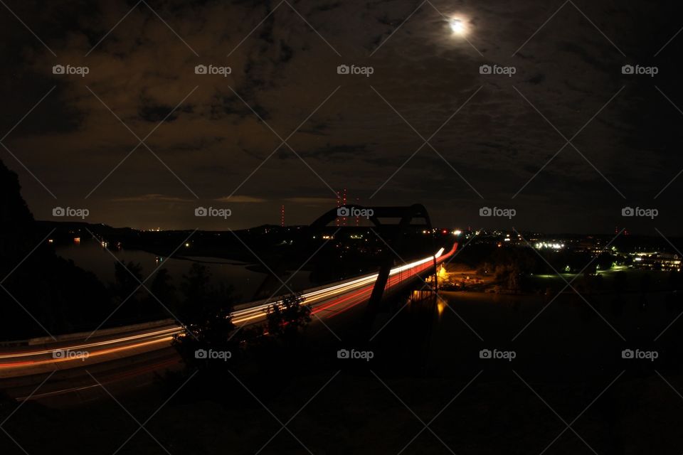 Austin 360 Bridge at night. 