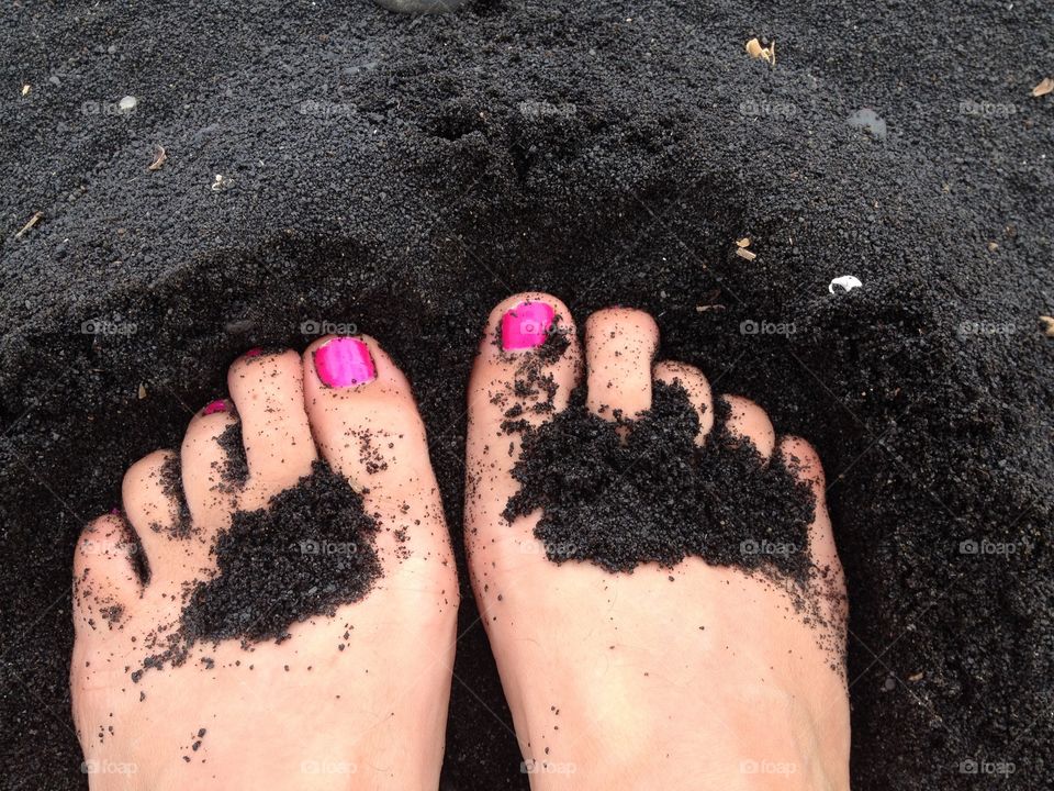 Enjoying the sand between my toes at Punalu'u Black Sand Beach Park