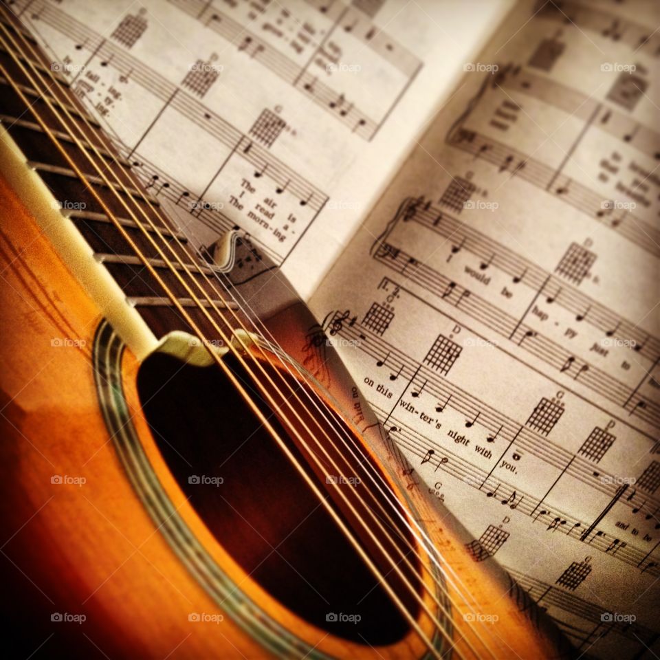 Alberta Sound. My Dean guitar lying across my Gordon Lightfoot sheet music.