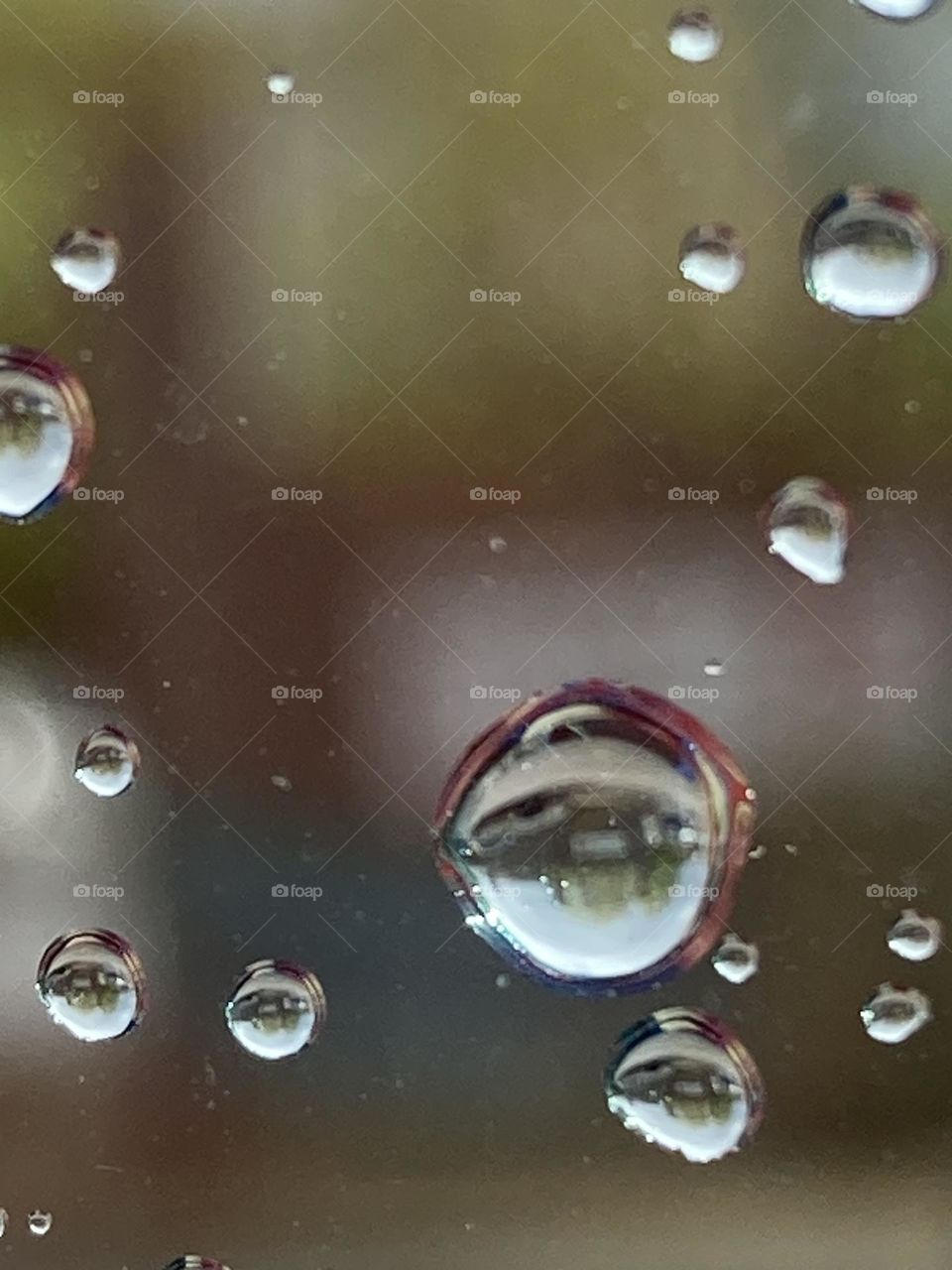 Several rain drops on a window.