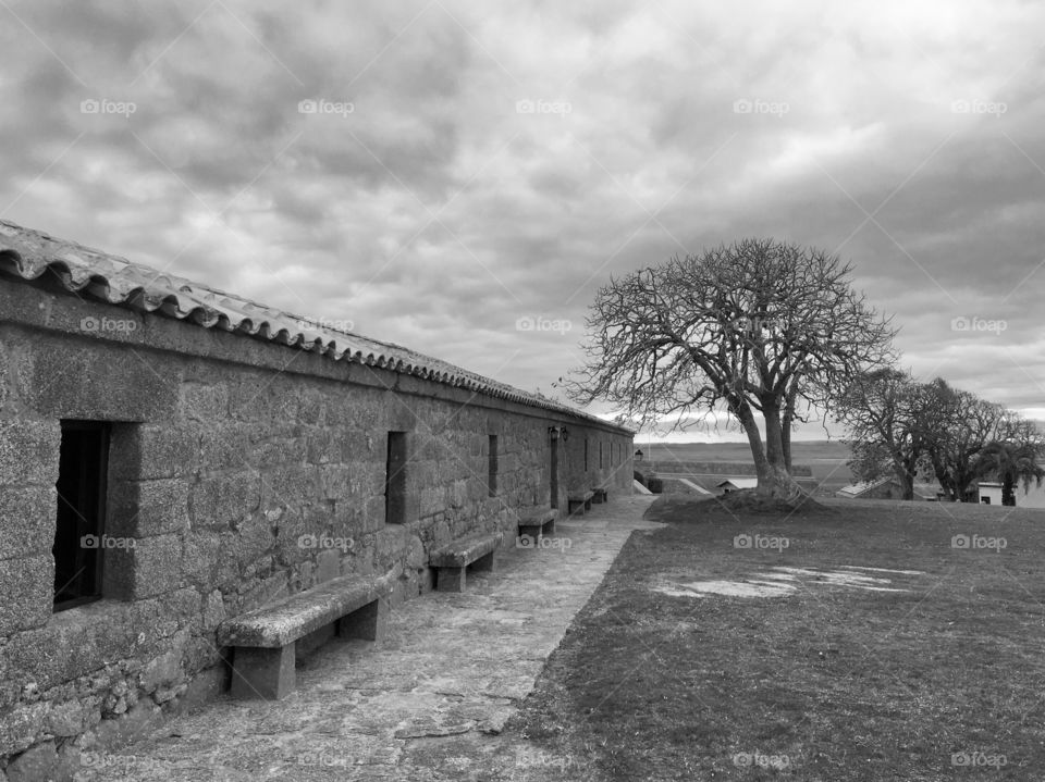 Fortress in black and white