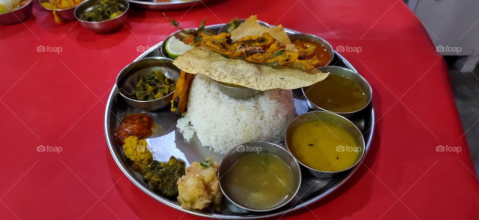 Assames Thali Bhat ( Indian Thali in North East Assam)
