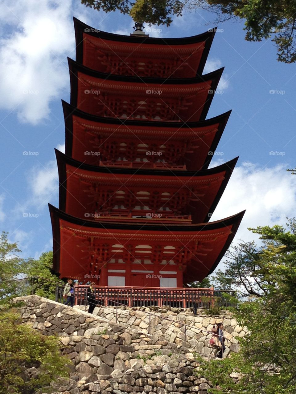 Vermilion pagoda at Itsukushima Shrine, Miyajima Japan.  I could have looked up at this all day!