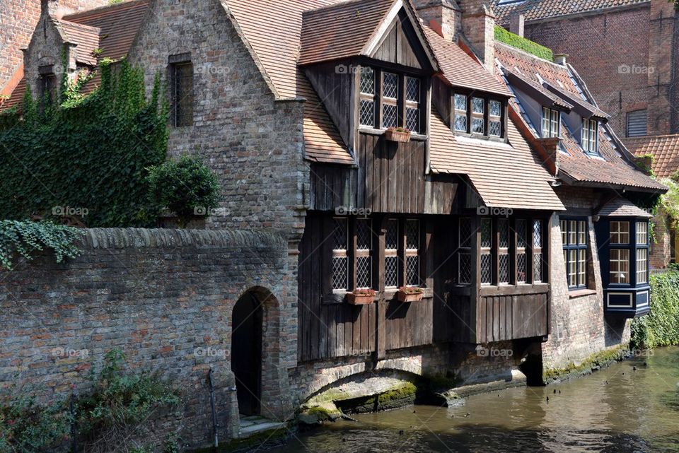 Old houses at canal in Bruges