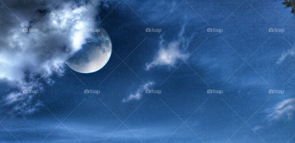 amazing blue sky with moon