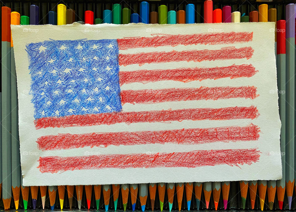 Color pencil drawing of the American flag