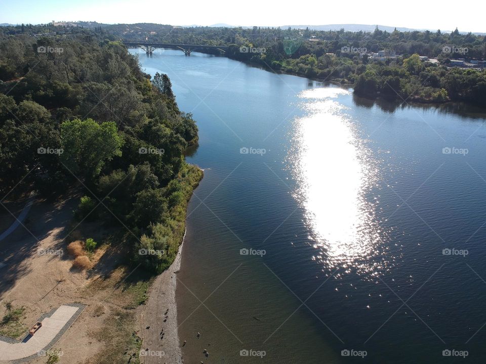 Aerial view photography of a river in the city of Folsom California