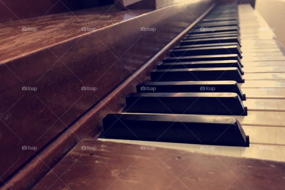 Along a piano.