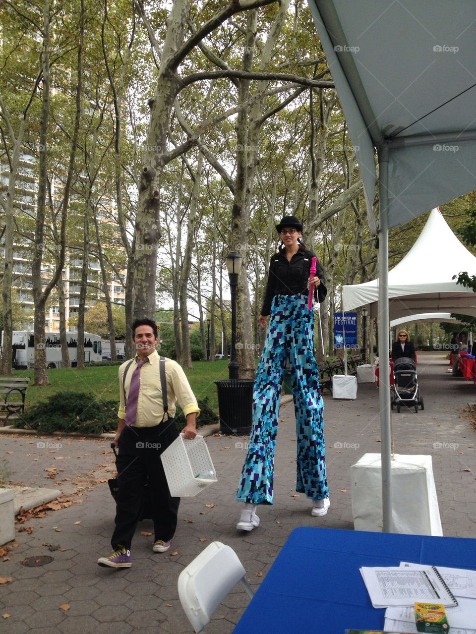 Performers set up for the United Way festival in Brooklyn, NY