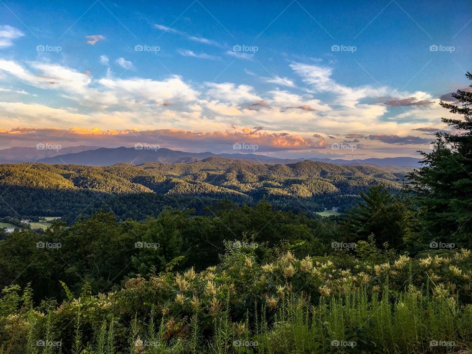 Sun starting to set over the Smoky Mountains